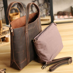 Dark Brown Vintage Leather Men Large Tote Bag Courier Tote Messenger Bag Tote For Men