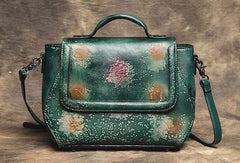 Genuine Handmade Bag Floral Vintage Leather Handbag Shoulder Bag Crossbody Bag Women Leather Purse - EverHandmade