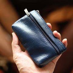 Black Leather Mens billfold Coin Wallet Zipper Small Coin Holder Change Pouch For Men