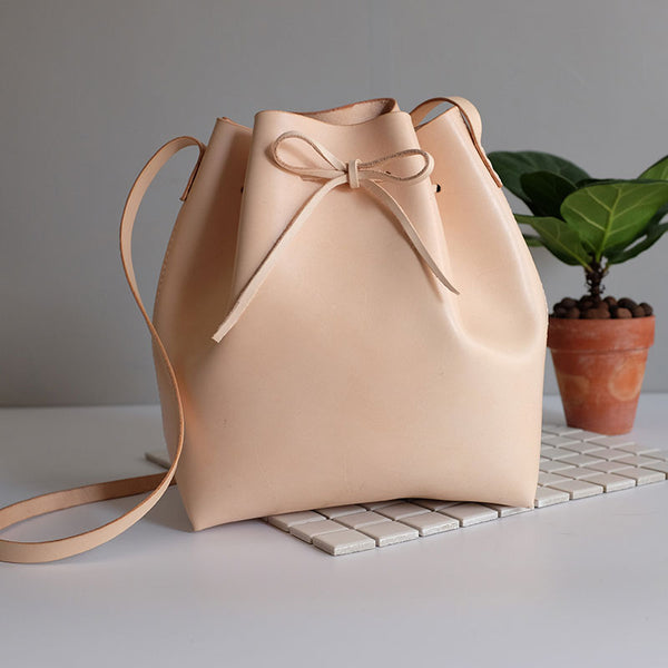 Handmade Leather Small Big Womens Bucket Purse Shoulder Barrel Bag for Women ZOWU02381053