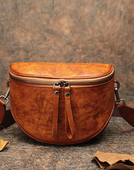 Small Brown Leather Womens Saddle Shoulder Bag Small Fanny Pack Handmade Crossbody Purse for Ladies