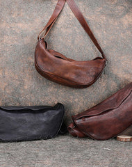 Vintage Brown Mens Sling Bag Leather Saddle Chest Bag Shoulder Purse Crossbody Pack for Men