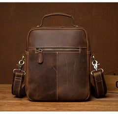 Dark Brown Leather 10 inches Vertical Messenger Bag Cool Side Bag Courier Bag Postman Bag for Men