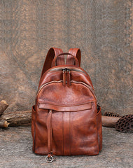 Handmade Brown Leather Backpack Womens Best School Rucksack Ladies Leather Backpack Purses