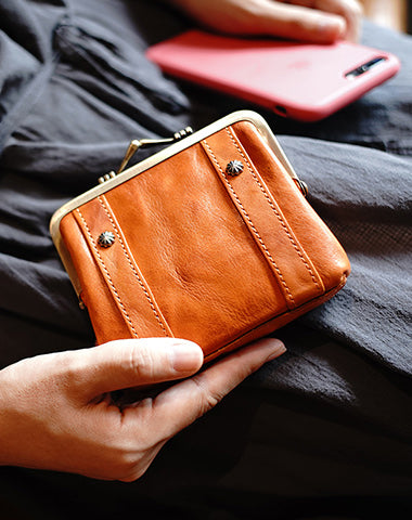 Vintage Women Green Leather Billfold Wallet Frame Clasp Coin Wallet Change Walle WW00681103