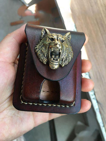 Coffee Handmade Leather Mens Classic Zippo Lighter Case Zippo Lighter Holder wit SY0138009