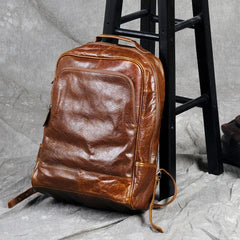 Leather Mens Cool Black Backpack Large Travel Backpack Hiking Backpack for men