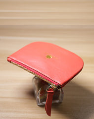 Slim Women Pink Leather Zip Card Wallet Saddle Minimalist Coin Wallet Small Zip Change Wallet For Women