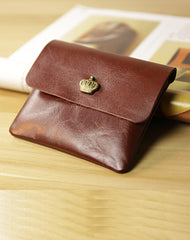Cute Women Brown Leather Mini Coin Wallet Love Rose Change Wallet For Women
