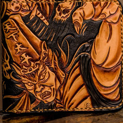 Handmade Leather Chinese Black&White Tooled Small Wallet Mens billfold Wallet Cool Leather Wallet for Men