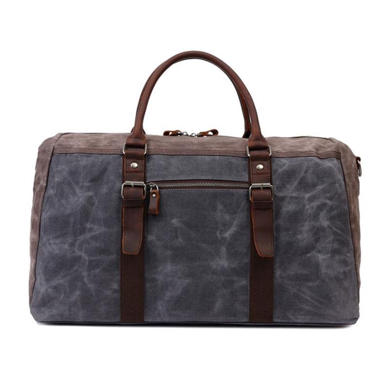 Mens Waxed Canvas Leather Large Weekender Bag Canvas Travel Bag for Men