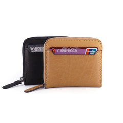 Leather Mens Zipper Front Pocket Wallet Card Wallet Slim billfold Small Change Wallet for Men