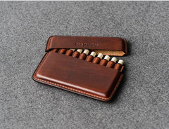 Handmade Black Leather Slim Mens 10pcs Cigarette Holder Case Cool Custom Cigarette Case for Men