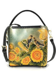 Handmade Womens Tooled Leather Square Handbag Purse Fox Crossbody Bag for Women