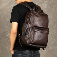 Coffee Leather Mens Cool Backpacks Large Travel Backpack Hiking Backpack for men