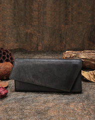 Purple Womens Vintage Leather Trifold Long Wallet - Card Slots Detail