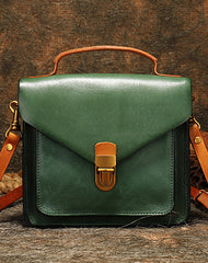 Vintage Blue Leather Womens Square Satchel Shoulder - Side View