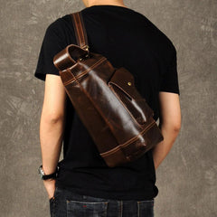 Leather Cool Mens Chest Bag Sling Bag Sling Crossbody Bag for men
