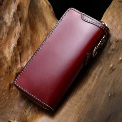 Handmade Leather Mens Chain Biker Wallet Tibetan Cool Leather Wallet Long Phone Wallets for Men