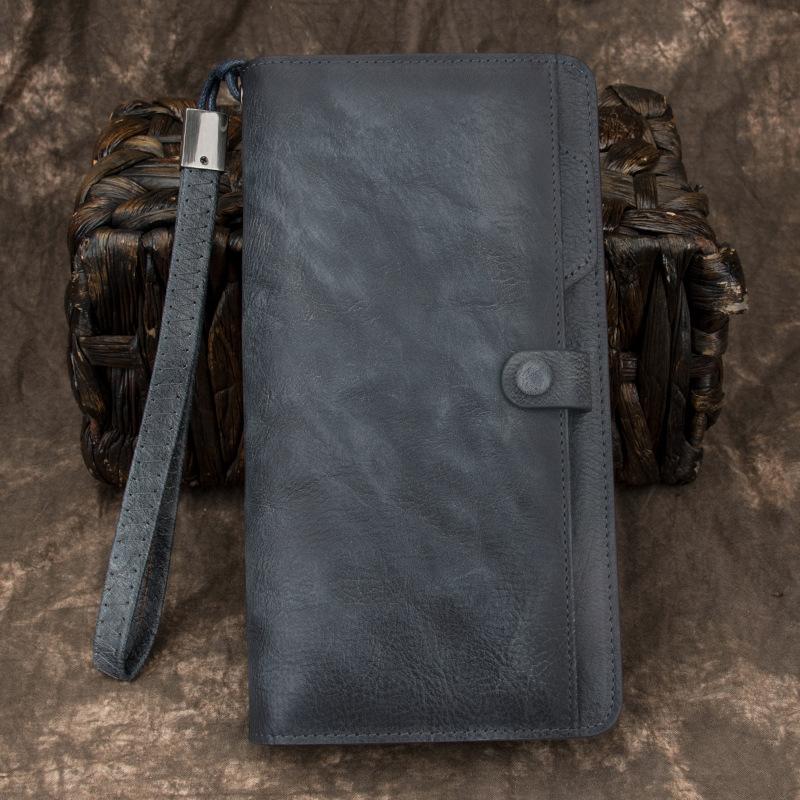 COOL MENS LEATHER Brown Bifold ZIPPER LONG CLUTCH WALLETS VINTAGE Brown Wristlet Long WALLET FOR MEN