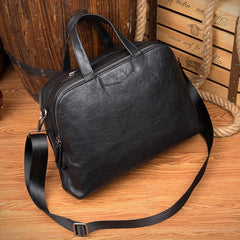 Black Cool Leather 14 inches Shoulder Briefcase Travel Bags Handbags Luggage Bag for Men