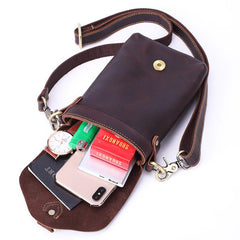 Vintage Brown Leather Men's Belt Pouch Cell Phone Holster Waist Belt Bag Mini Side Bag For Men