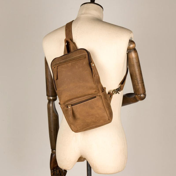 Cool Light Brown Leather Mens 10 inches - Back View