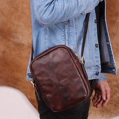 Cool Leather Mens Small Messenger Bag Small Shoulder Bag Crossbody Bags For Men