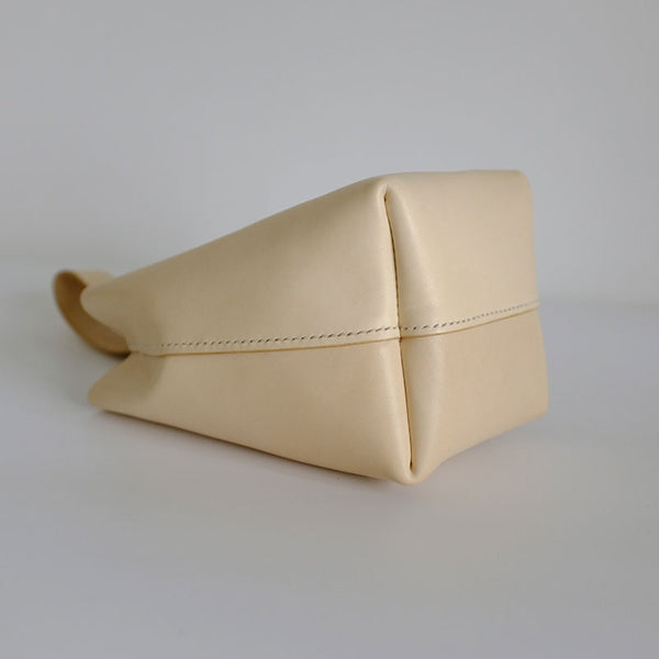 Handmade Leather Beige Womens Wristlet Purse Bucket Purse Barrel Shoulder Bags f ZOWU02681033