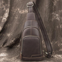 Cool Black Mens Leather Sling Bag Sling Backpack Chest Bag Sling Shoulder Bag For Men