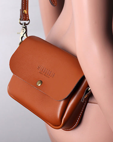 Cute Brown LEATHER Flip Side Bag Handmade WOMEN Phone Crossbody BAG Purse FOR WOMEN