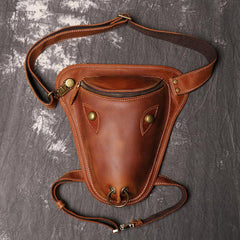 Retro Brown MENS LEATHER FANNY PACK FOR - Card Slots Detail