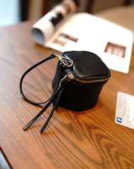Vintage Coffee Leather Wristlet Wallet Cube Zip - Open View