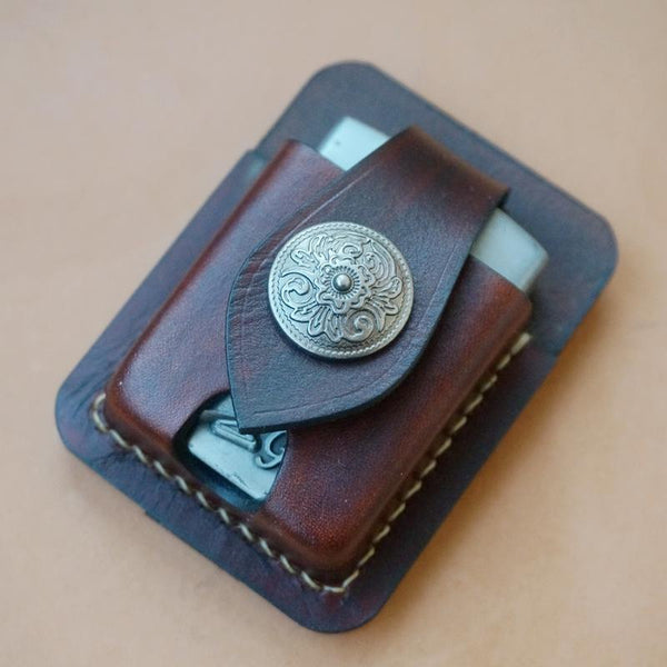 Handmade Leather Classic Zippo Lighter Case Coffee - Back View