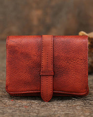 Womens Leather Bifold Small Wallet Vintage Buckle - Open View