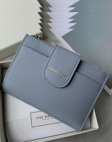 Cute Women Gray Blue Vegan Leather Slim Card Wallet Card Holder Wallet Change Wallet For Women