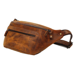 Brown LEATHER MENS FANNY PACK FOR MEN - Open View