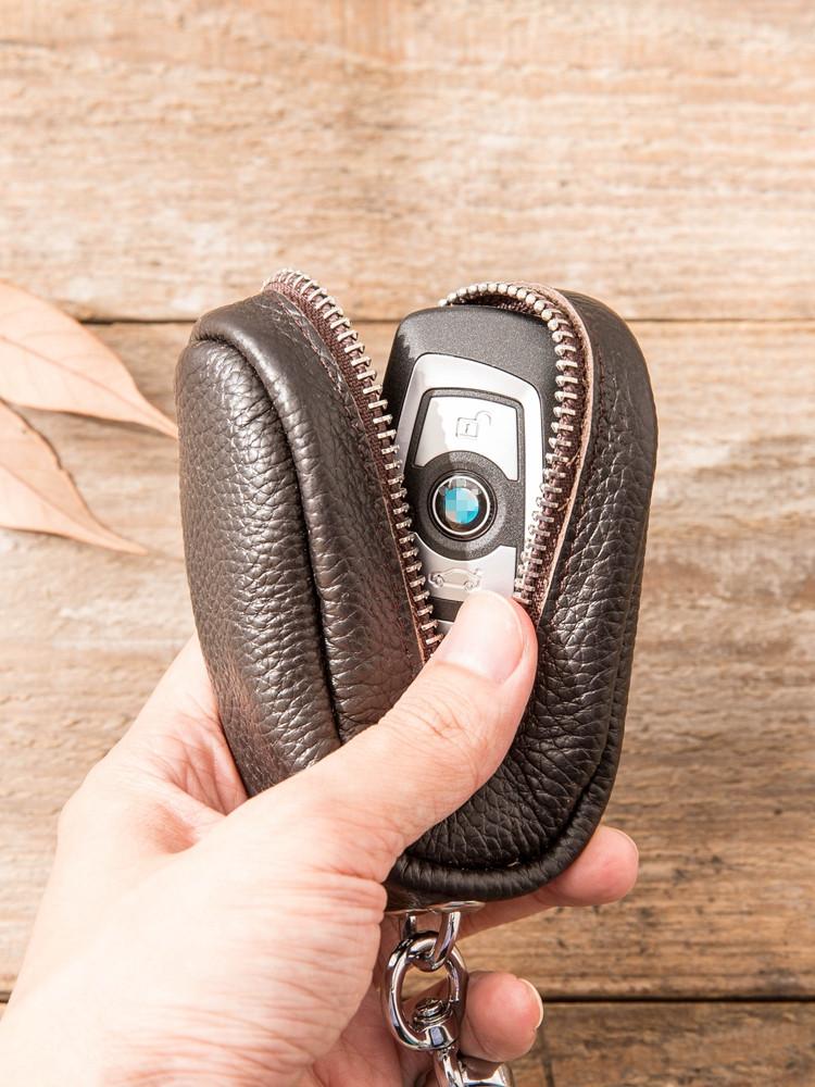 Black Leather Mens Small Car Key Wallets Brown Key Holder Car Key Pouc