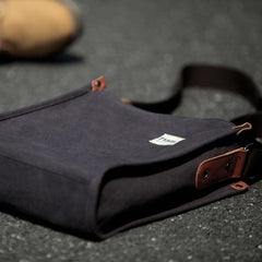 Cool Canvas Leather Mens Side Bag Black Vertical Shoulder Bag College Bag Messenger Bag for Men