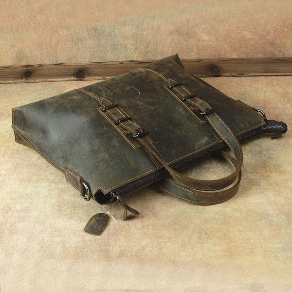 Cool Dark Brown Leather Men Vintage Briefcase 13inch laptop Shoulder Bag Work Ba FY03292135