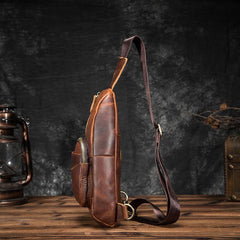 Badass Brown Leather Men's Sling Bag Chest Bag Vintage 8-inches One shoulder Backpack For Men