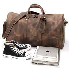 Vintage Brown Leather Mens Casual Large Travel Bags Shoulder Weekender Bags Duffle Bag For Men