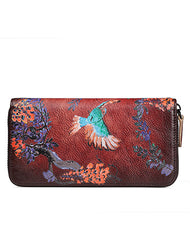 Womens Wisteria Flower Brown Leather Zip Around Wallet Wristlet Wallet Flower Ladies Zipper Clutch Wallet for Women