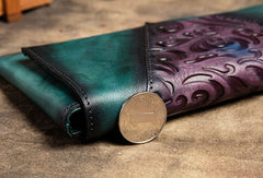 Handmade Long Leather Wallet Ethnic Vintage Wallet Zip Clucth Purse For Women