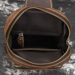 Vintage Mens Leather One Shoulder Backpacks Chest Bag Sling Bags Sling Crossbody Bags For Men