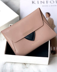 Women Gray Pink Leather Small Wallet Envelope Change Wallet Slim Coin Wallet For Women