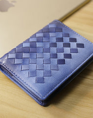 Women Blue Braided Leather Billfold Wallet Small Wallets Bifold Wallets For Women