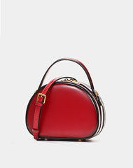 Cute Womens Red Leather Half Round Crossbody Purse Handbag Round Red Shoulder Bag for Women