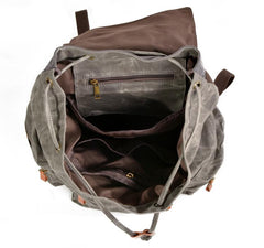 Gray Waxed Canvas Mens Waterproof Large 14‘’ Hiking Backpack Travel Backpack Computer Backpack College Backpack for Men