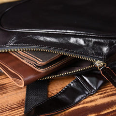 Genuine Leather Mens Cool Chest Bag Sling Bag Crossbody Bag Travel Bag Hiking Bag for men